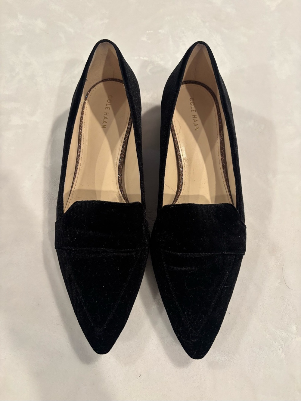 Cole Haan Black Velvet Pointed Loafers for Women